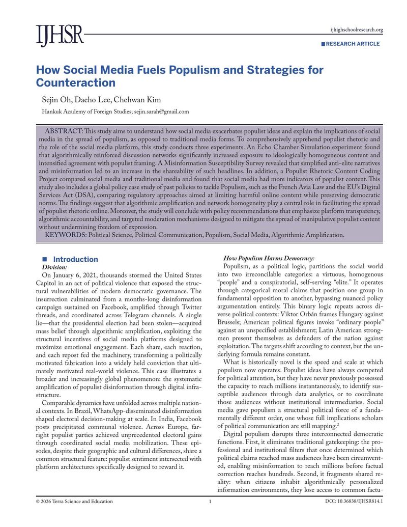 Social Media Populism research paper, page 1